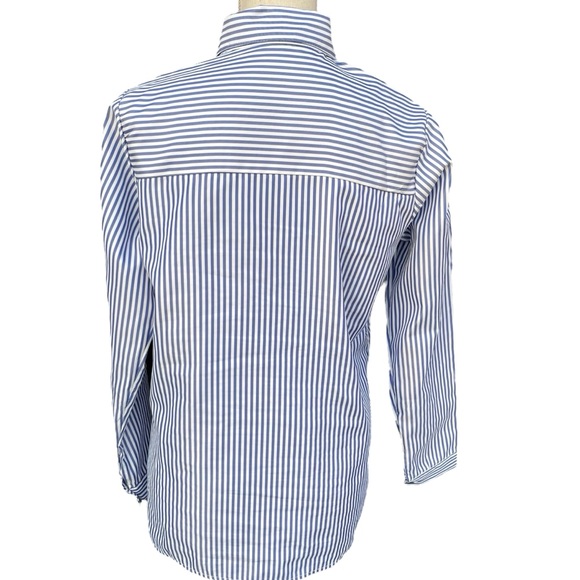 Blue & White Stripe Button Front Stretch Shirt Top Blouse (6) - Picture 7 of 12